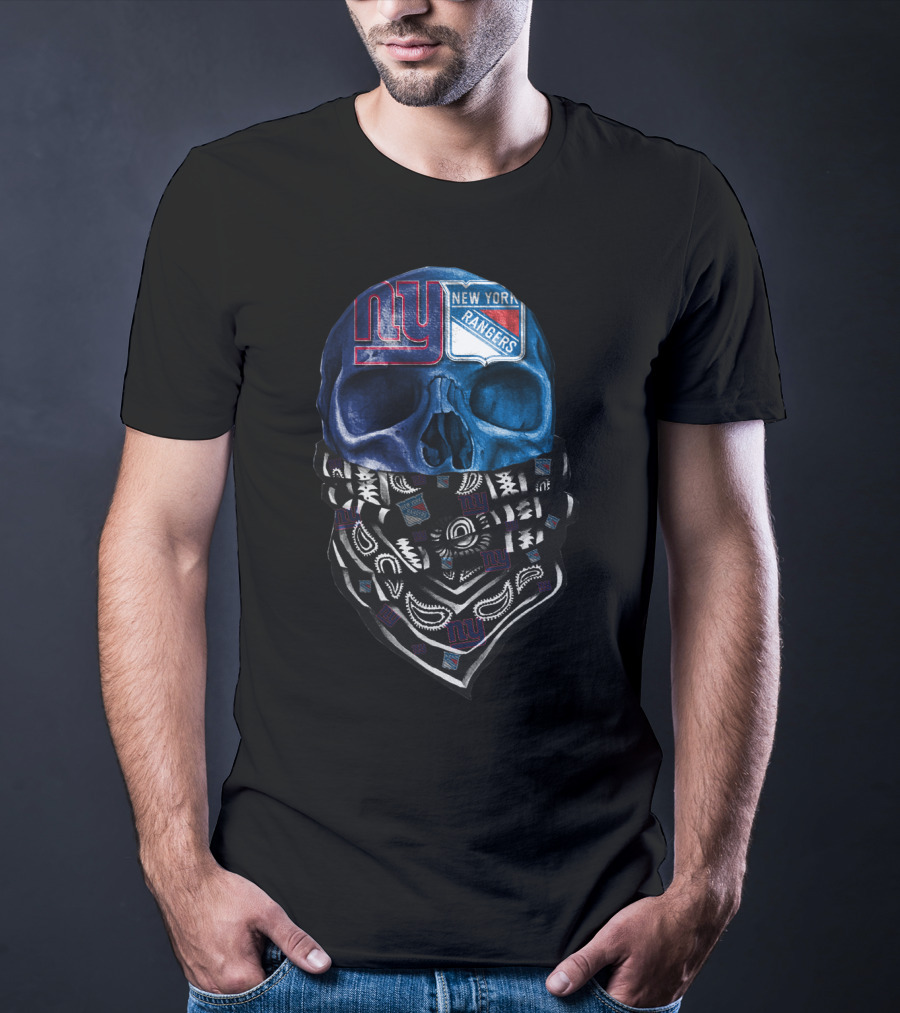 New York Giants Rangers Skull Bandana T-Shirt