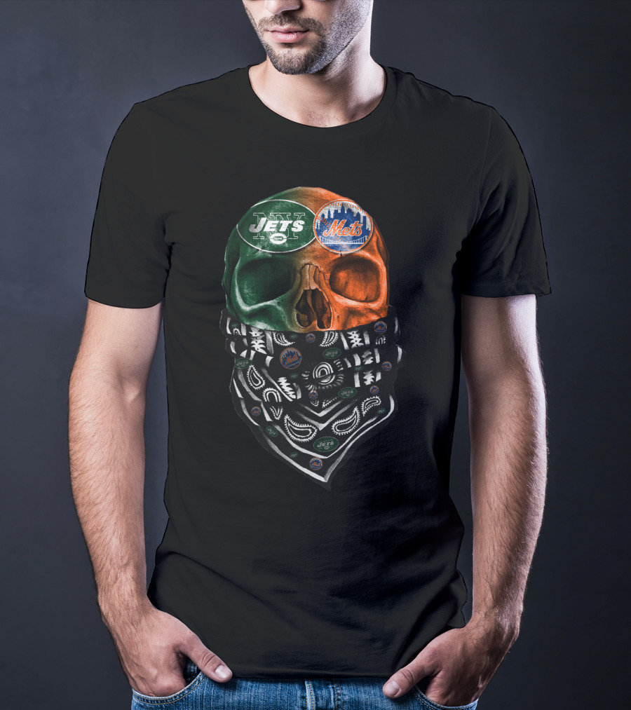 New York Jets Mets Skull Bandana Sku 069 T-Shirt