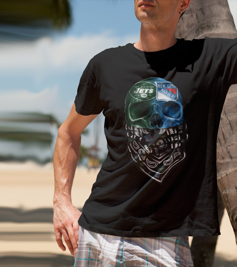 New York Jets Rangers Skull Bandana Sku 070 T-Shirt