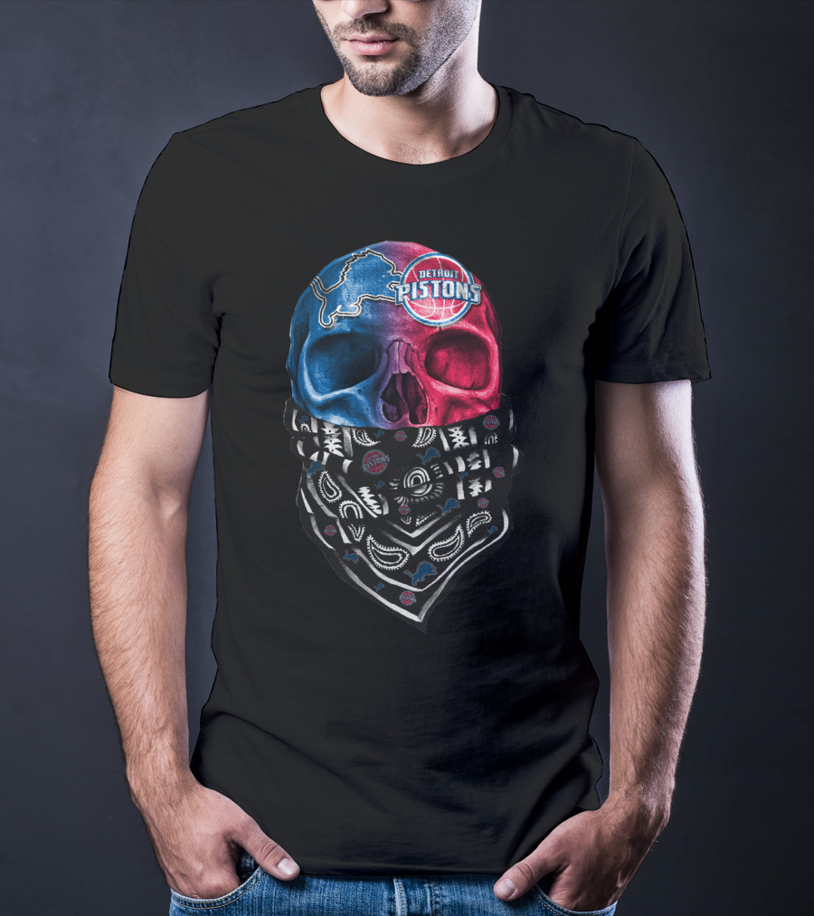 Detroit Pistons Lions Bandana Skull T-Shirt