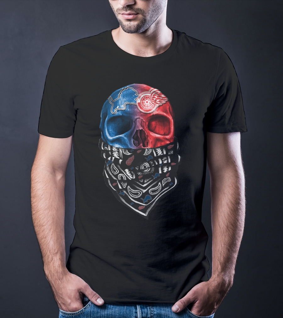 Detroit Lions Red Wings Skull Bandana T-Shirt