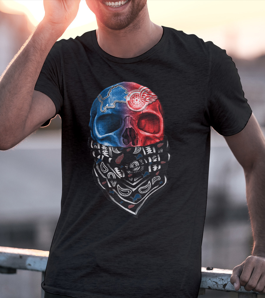Detroit Lions Red Wings Skull Bandana T-Shirt