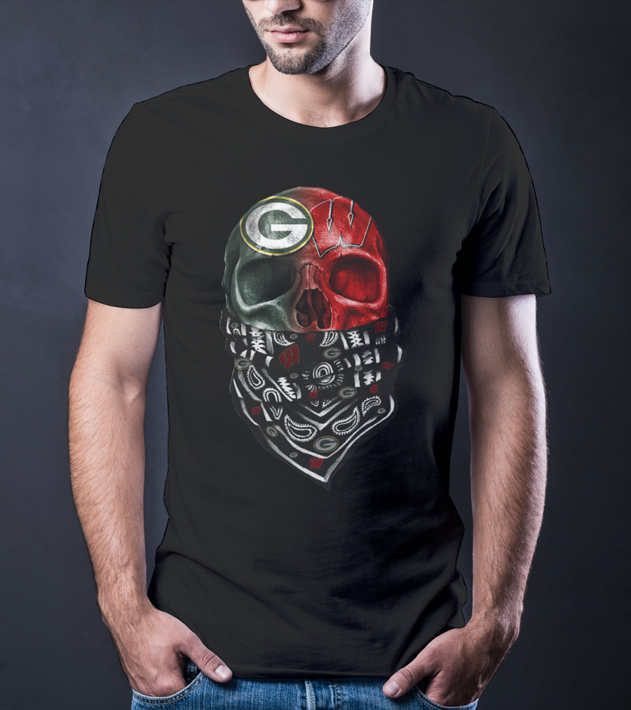 Green Bay Packers Wisconsin Badgers Skull Bandana T-Shirt