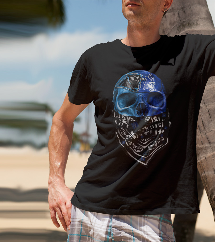 Carolina Panthers Duke Blue Devils Skull Bandana T-Shirt