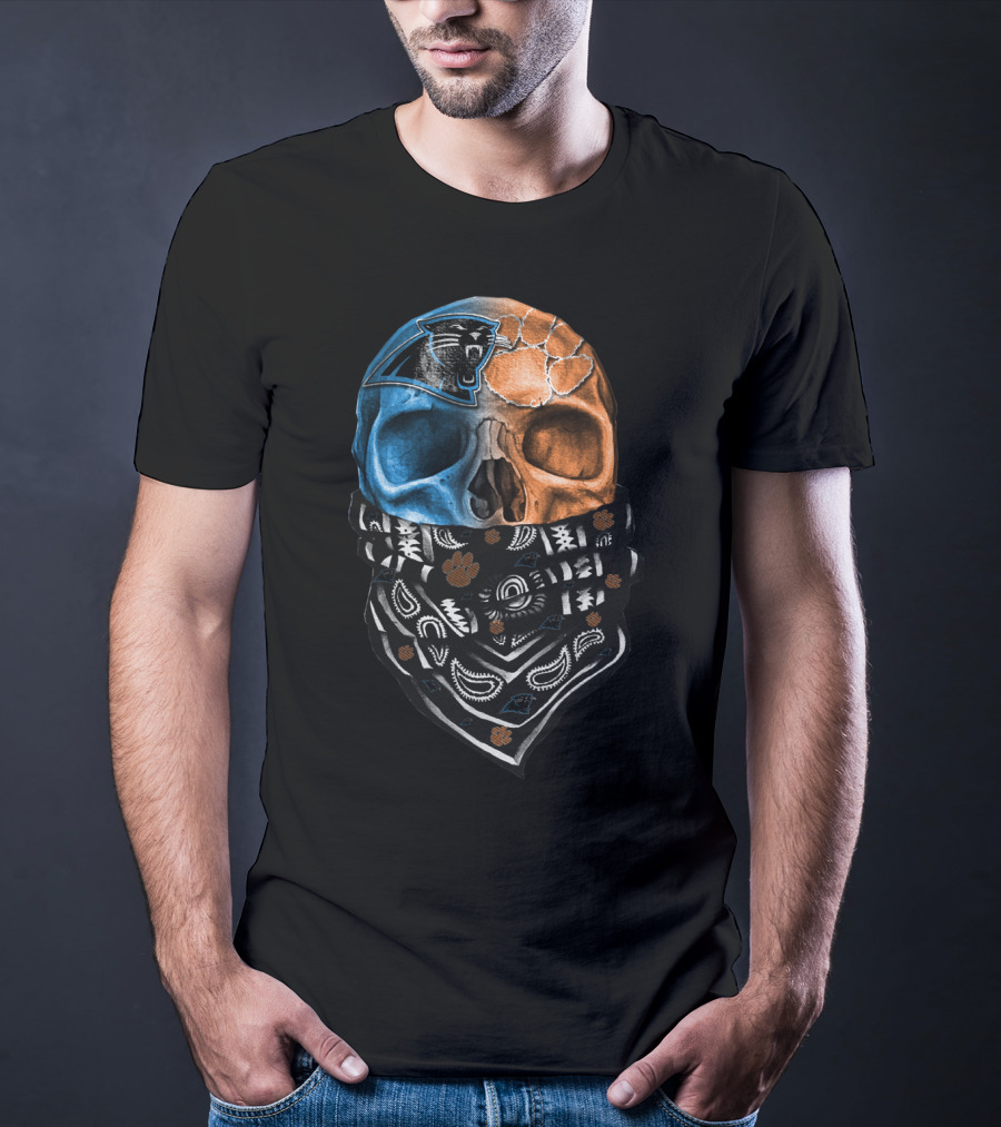 Carolina Panthers Clemson Tigers Fusion Skull Bandana T-Shirt