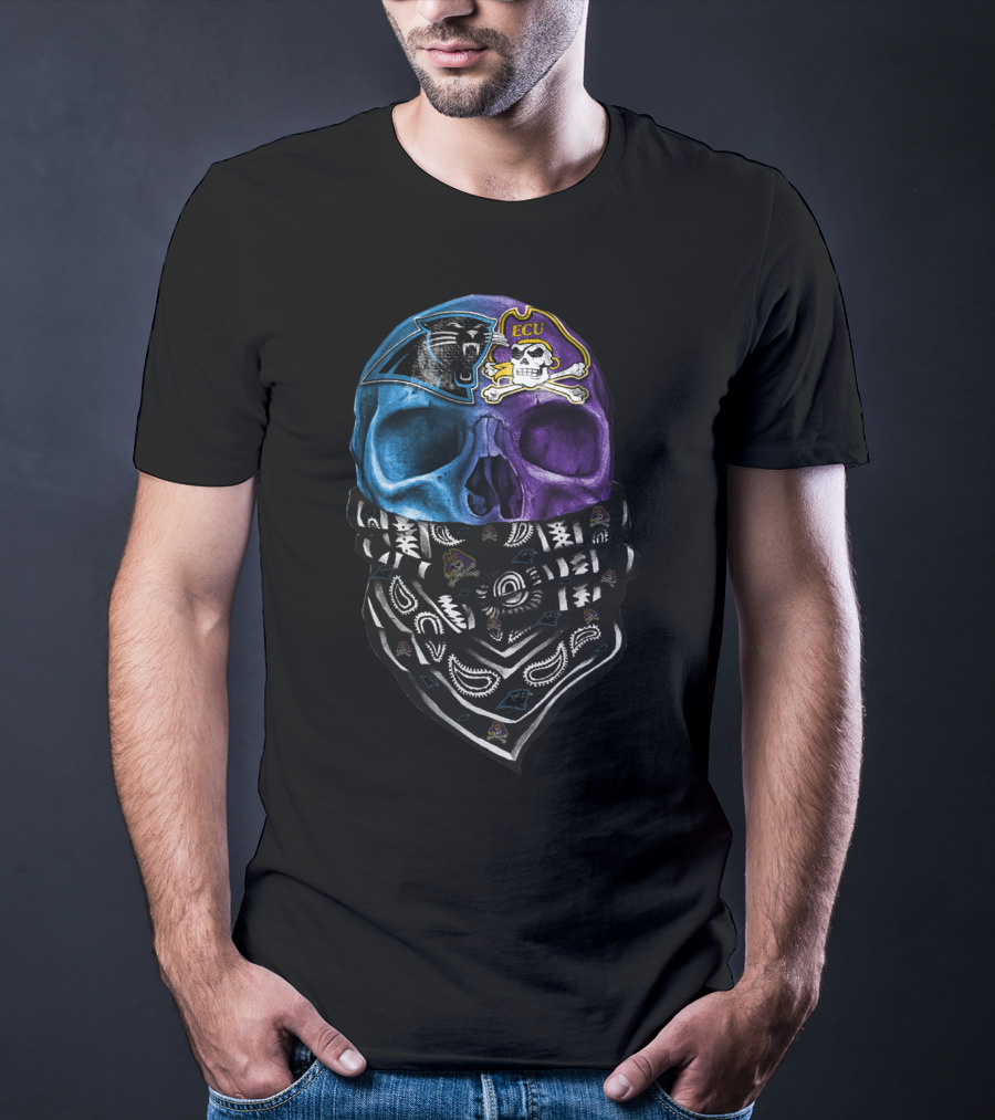Carolina Panthers Ecu Pirates Skull Bandana T-Shirt