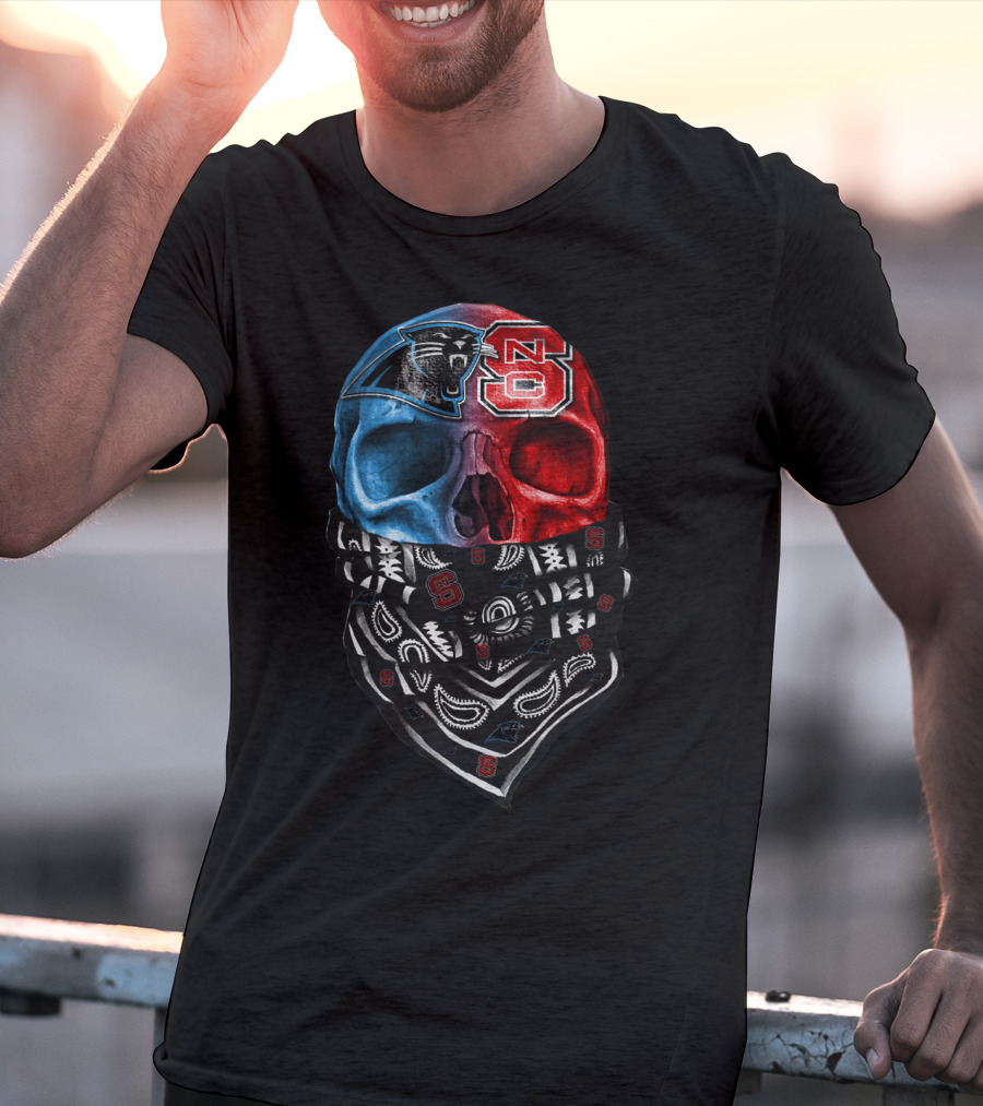 Carolina Panthers Nc State Wolfpack Skull Bandana T-Shirt