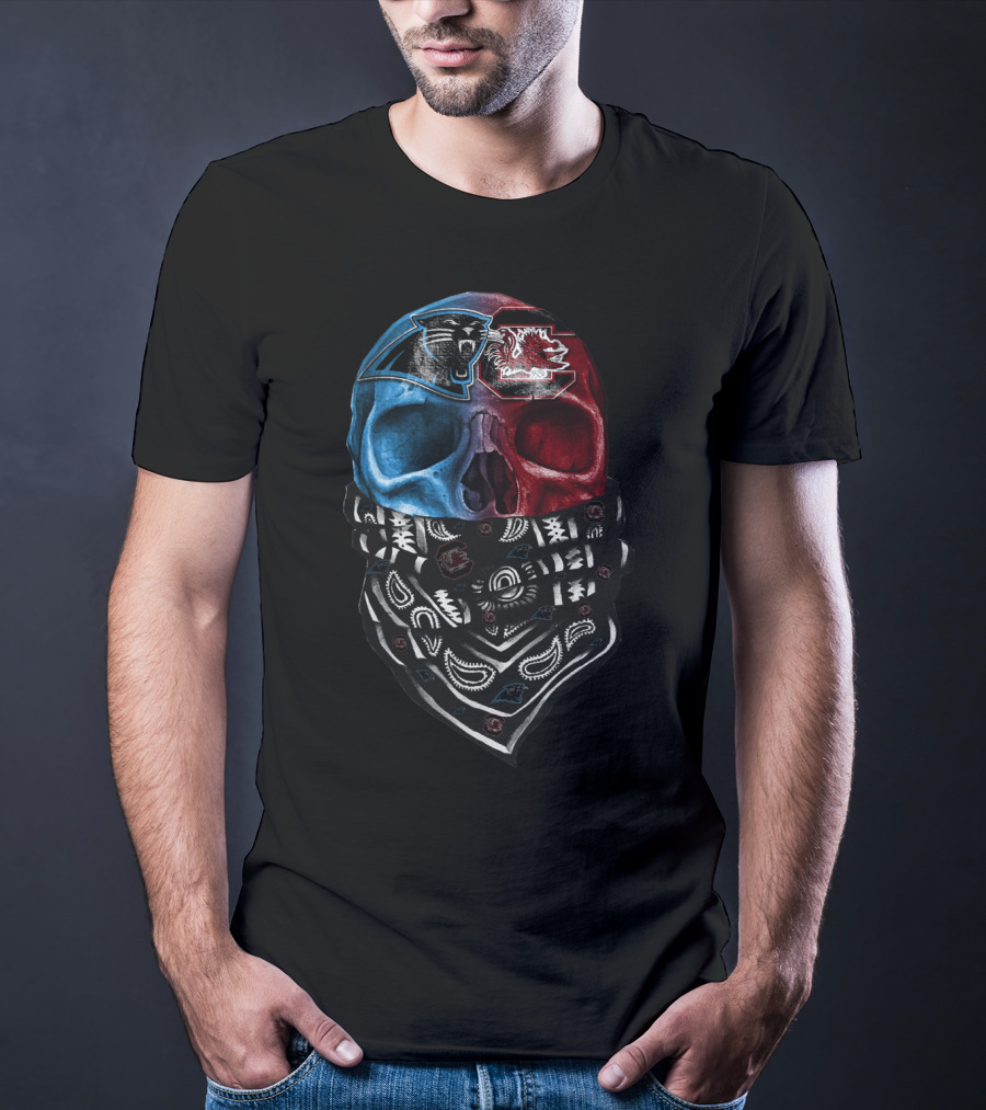 Carolina Panthers And South Carolina Gamecocks Skull Bandana T-Shirt