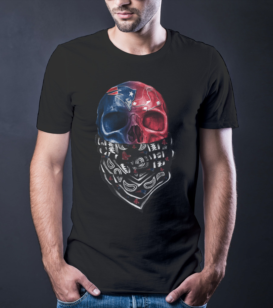 Patriots Red Sox Skull Bandana Fan T-Shirt