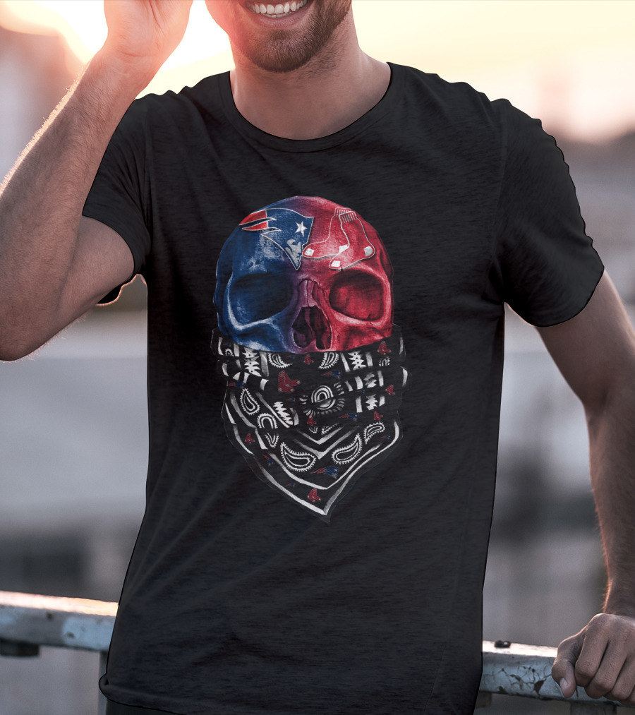 Patriots Red Sox Skull Bandana Fan T-Shirt