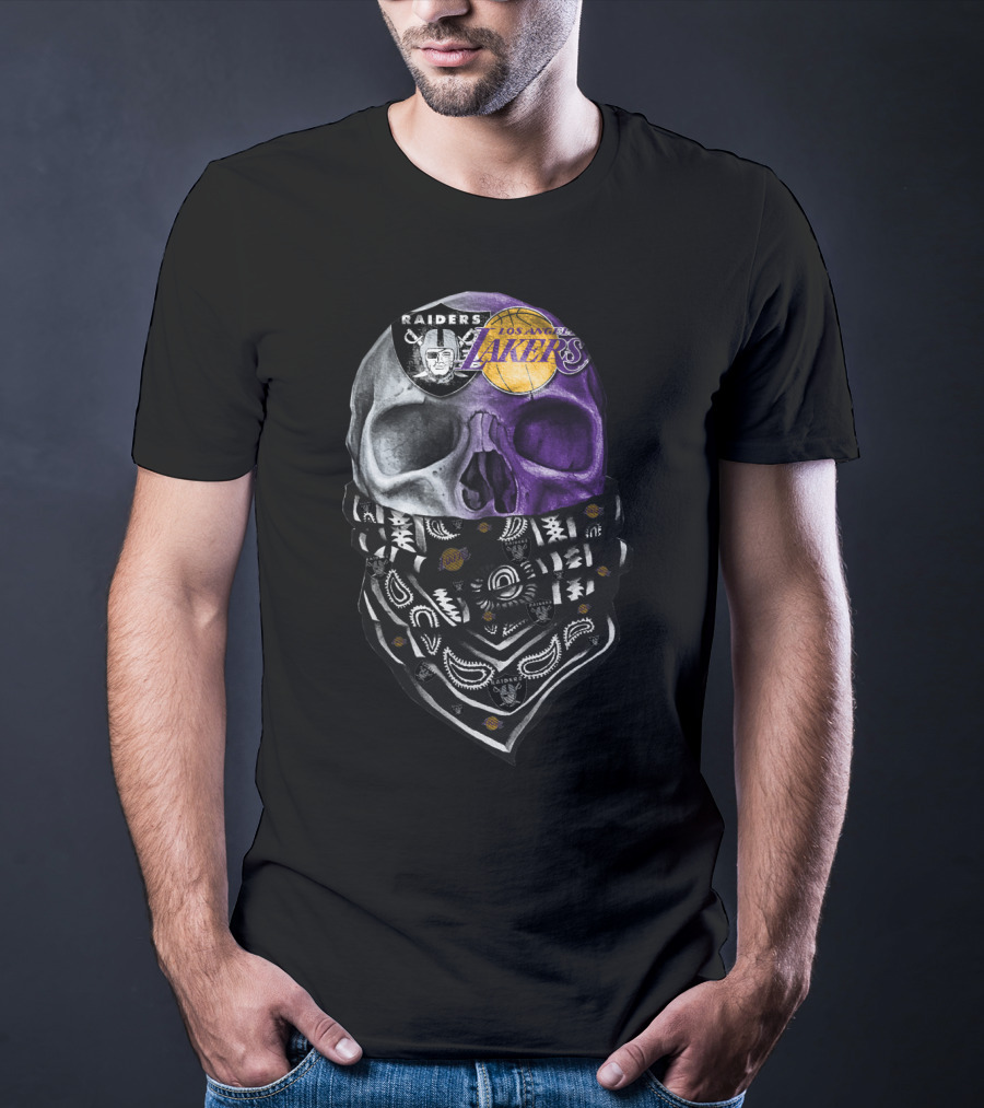Raiders Los Angeles Lakers Skull Bandana T-Shirt
