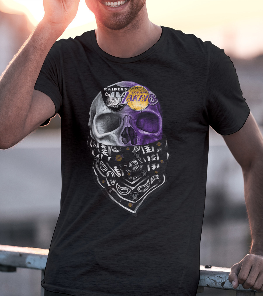 Raiders Los Angeles Lakers Skull Bandana T-Shirt