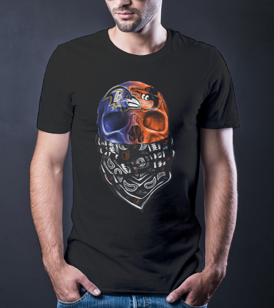 Ravens Orioles Skull Bandana Duality T-Shirt
