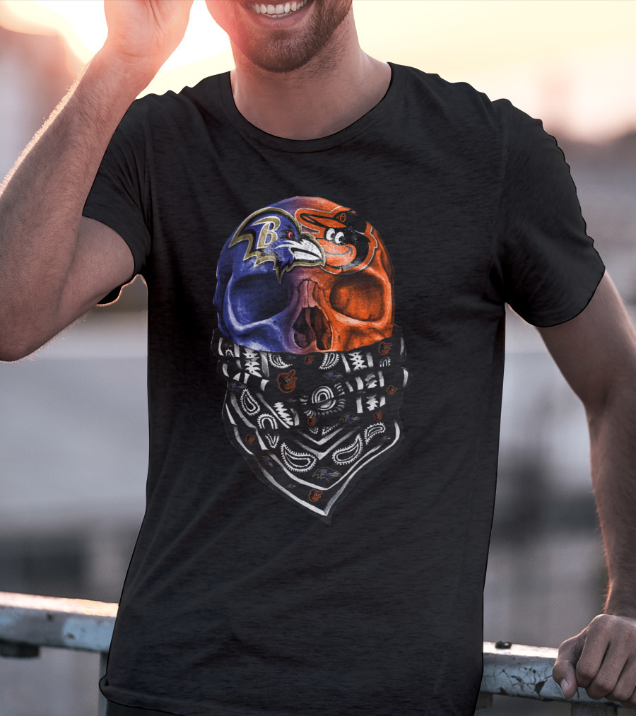 Ravens Orioles Skull Bandana Duality T-Shirt