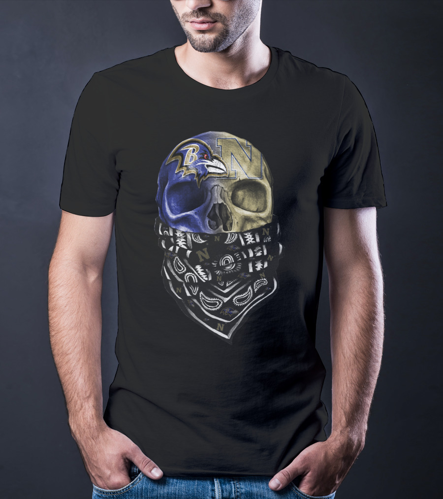 Ravens Navy Skull Bandana Sku 103 T-Shirt