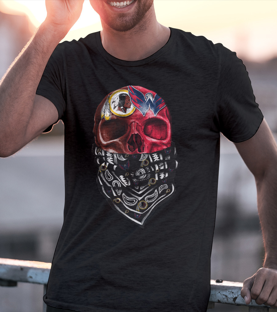 Washington Redskins And Wizards Skull Bandana T-Shirt