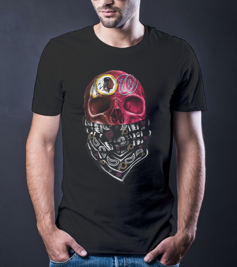 Washington Nationals And Redskins Bandana Skull T-Shirt