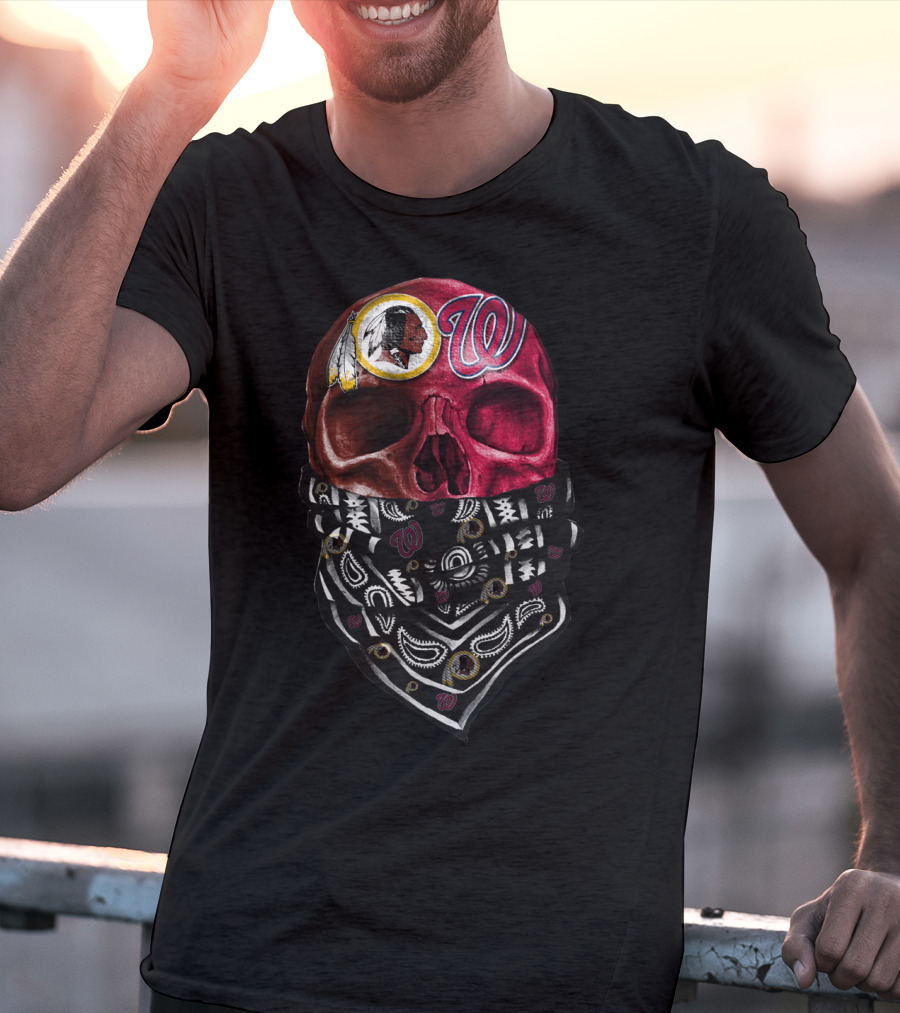 Washington Nationals And Redskins Bandana Skull T-Shirt