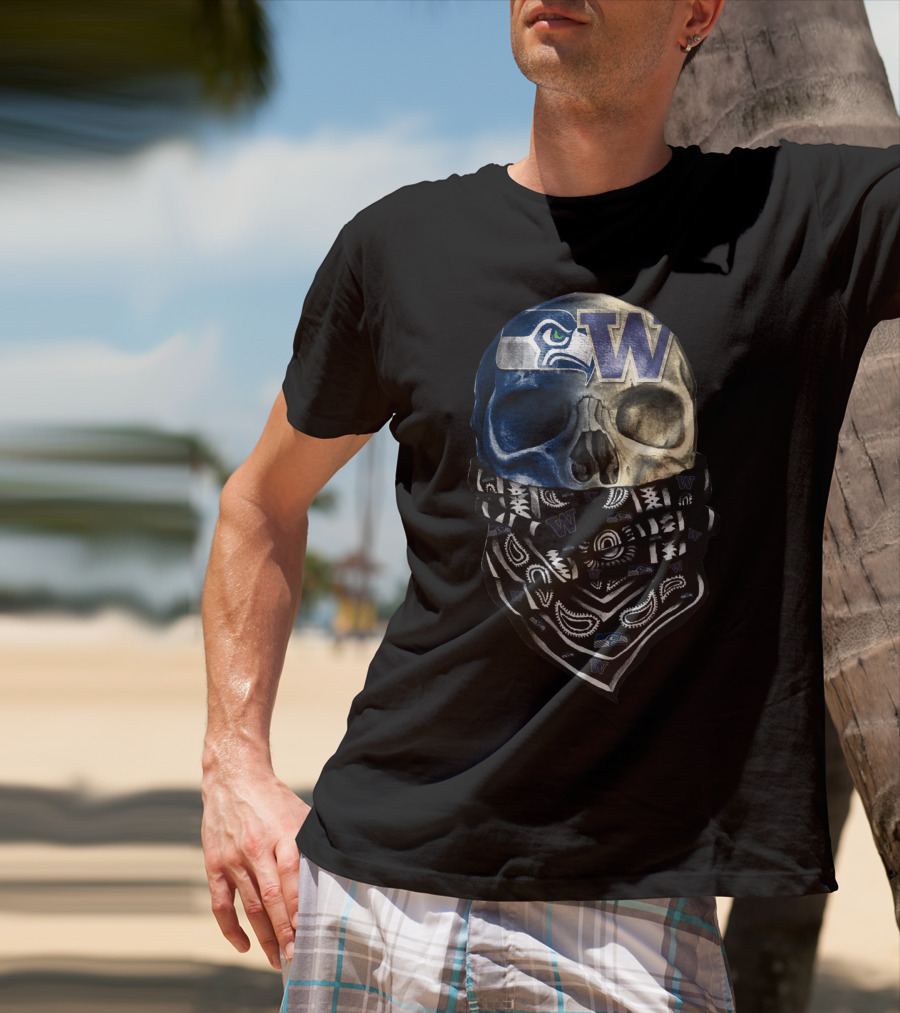 Seattle Seahawks Washington Huskies Skull Bandana T-Shirt