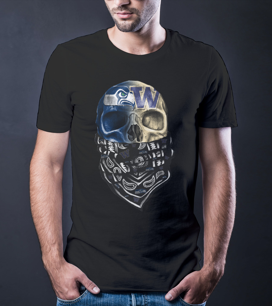 Seattle Seahawks Washington Huskies Skull Bandana T-Shirt