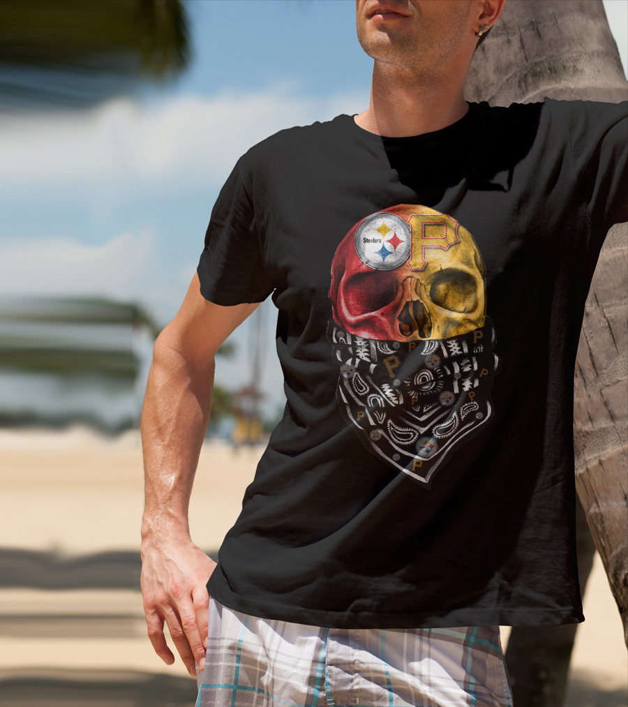 Pittsburgh Steelers And Pirates Skull Bandana Sku 115 T-Shirt
