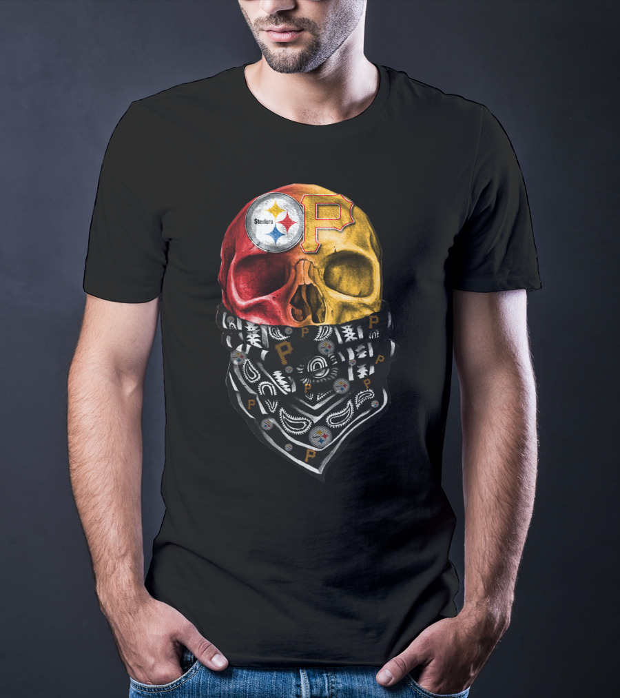 Pittsburgh Steelers And Pirates Skull Bandana Sku 115 T-Shirt