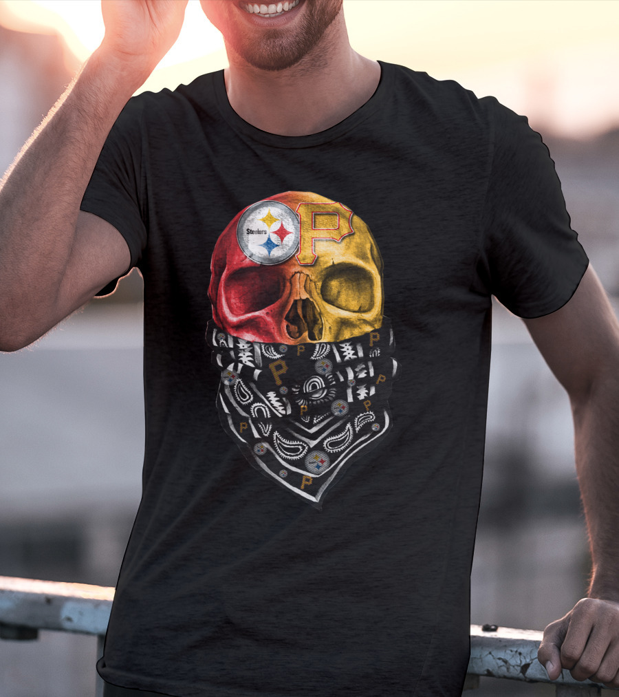 Pittsburgh Steelers And Pirates Skull Bandana Sku 115 T-Shirt