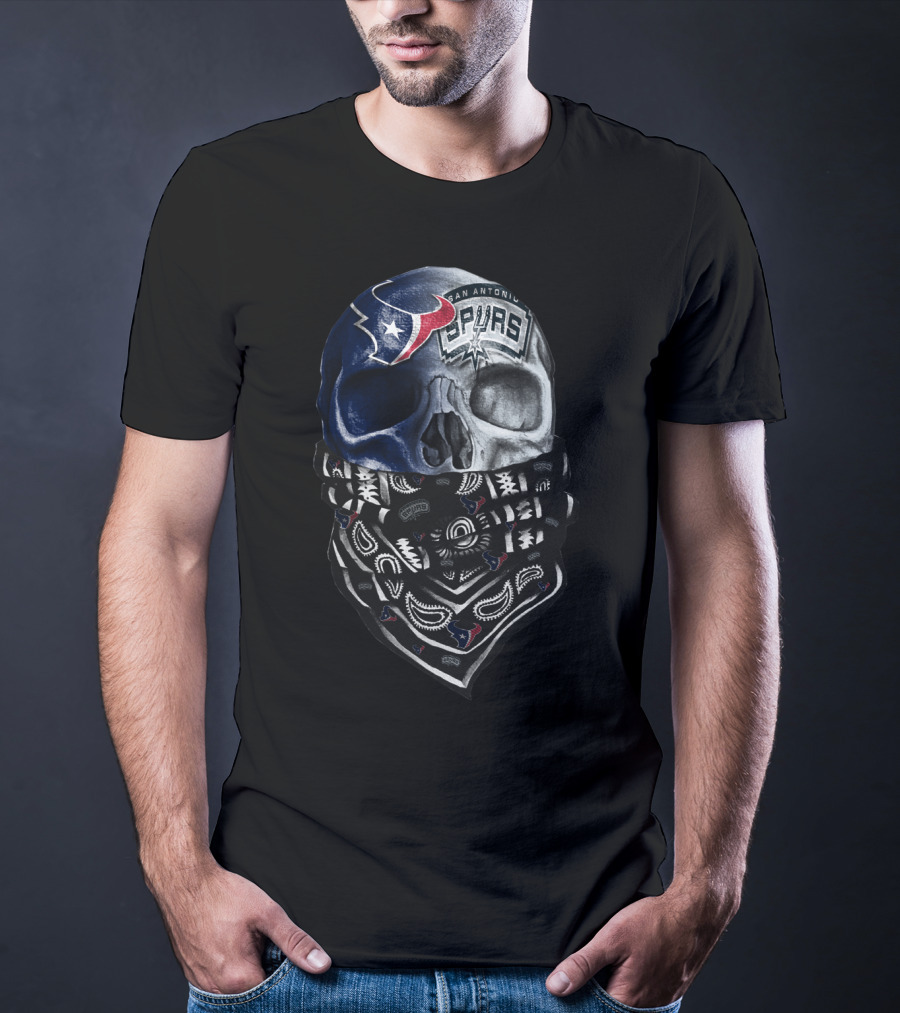 San Antonio Spurs Skull With Bandana And Houston Texans T-Shirt