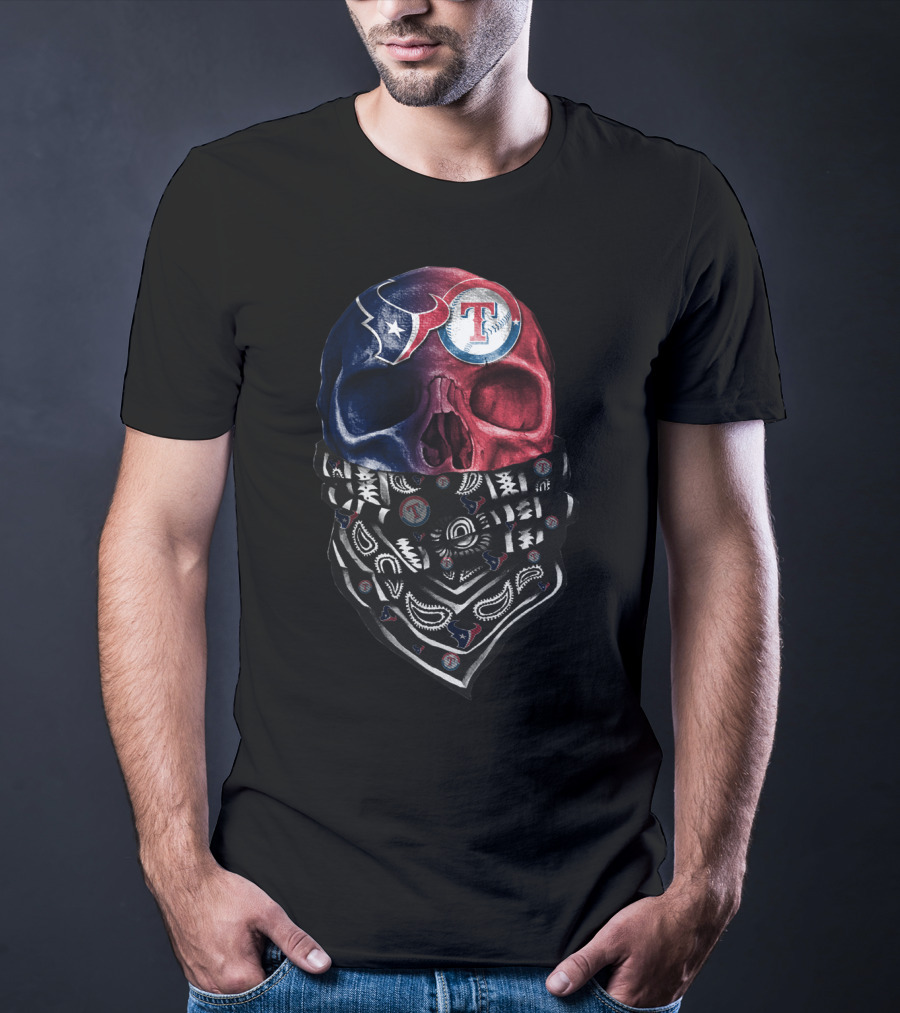 Texans Rangers Skull Bandana Art T-Shirt