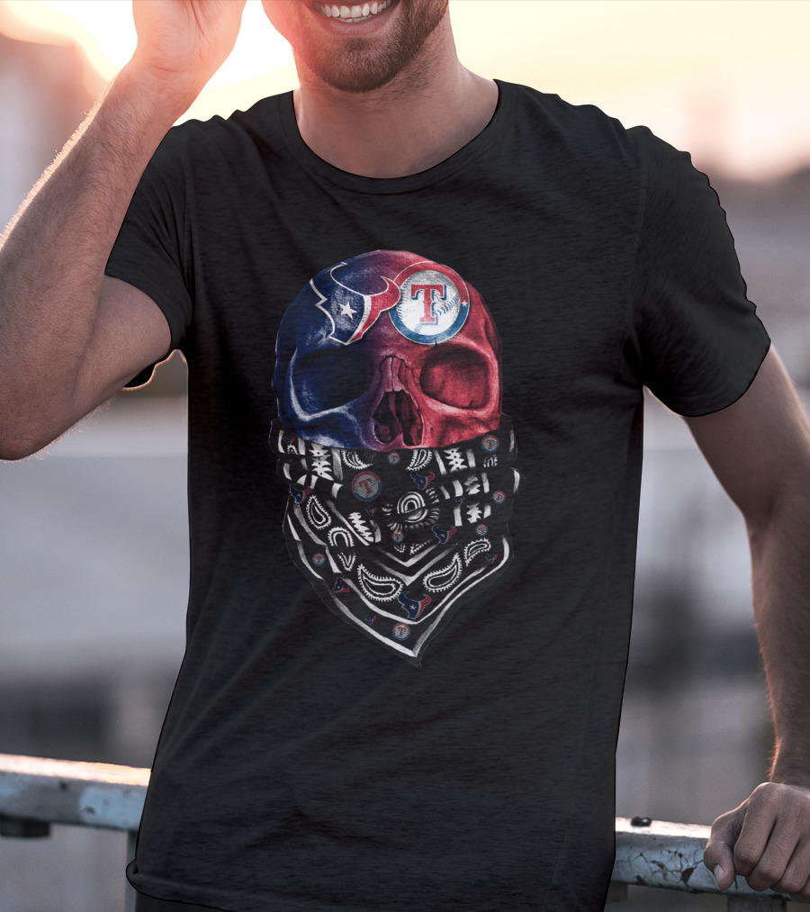 Texans Rangers Skull Bandana Art T-Shirt
