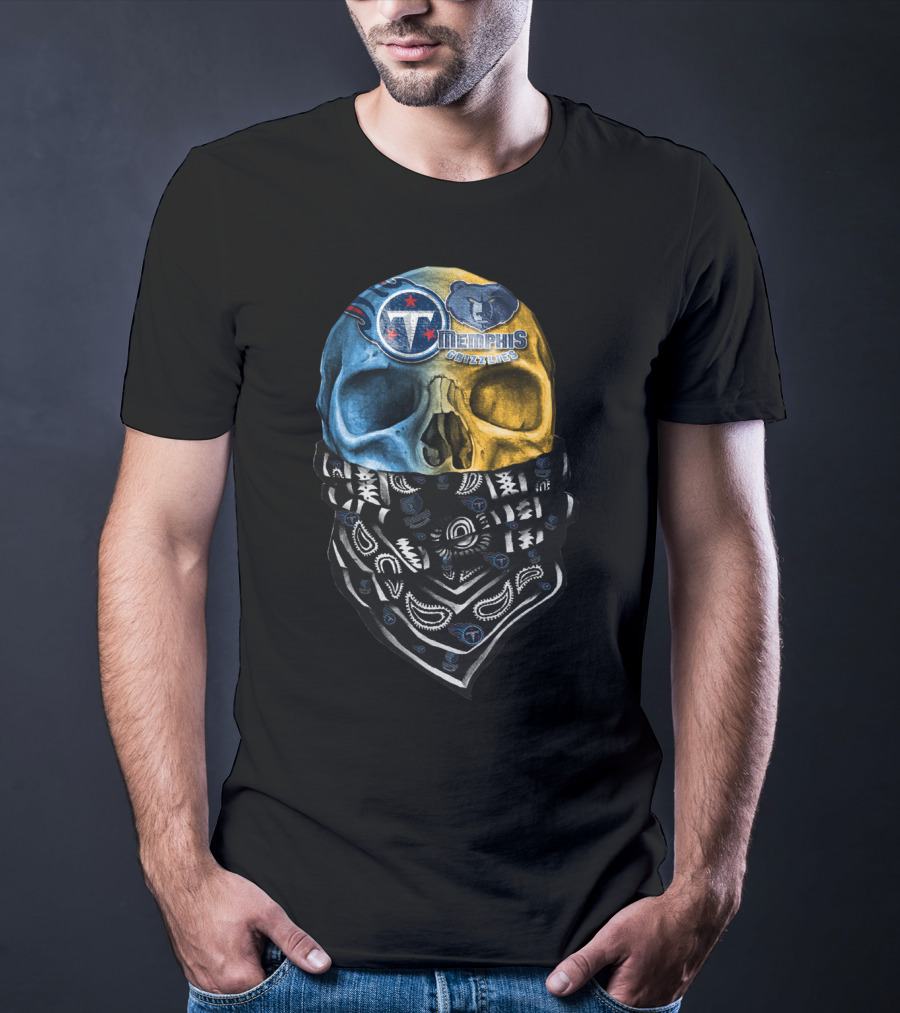 Tennessee Titans Memphis Grizzlies Skull Bandana T-Shirt