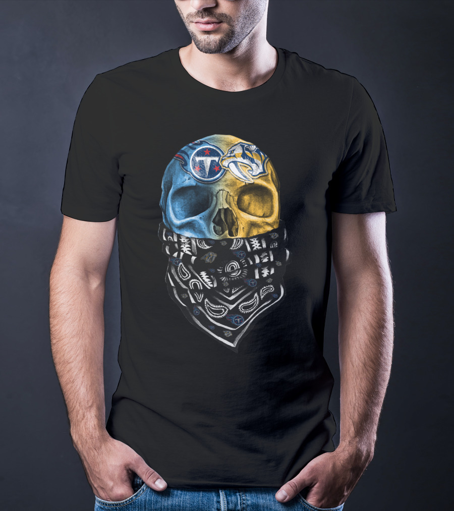 Tennessee Titans Nashville Predators Dual Skull Bandana T-Shirt