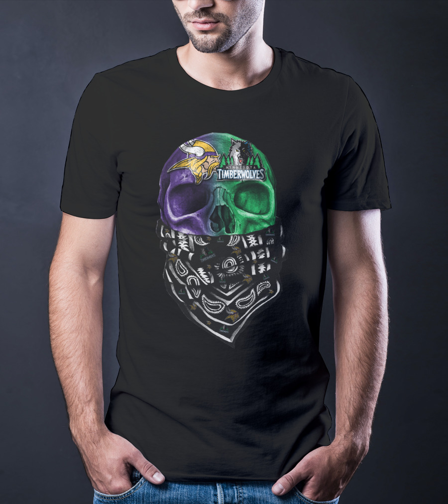 Minnesota Vikings Timberwolves Skull Bandana T-Shirt