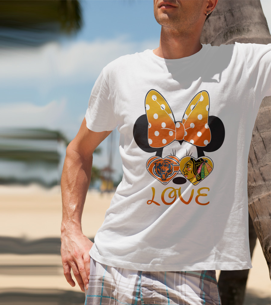 Minnie Mouse Love Chicago Bears Blackhawks Bow T-Shirt