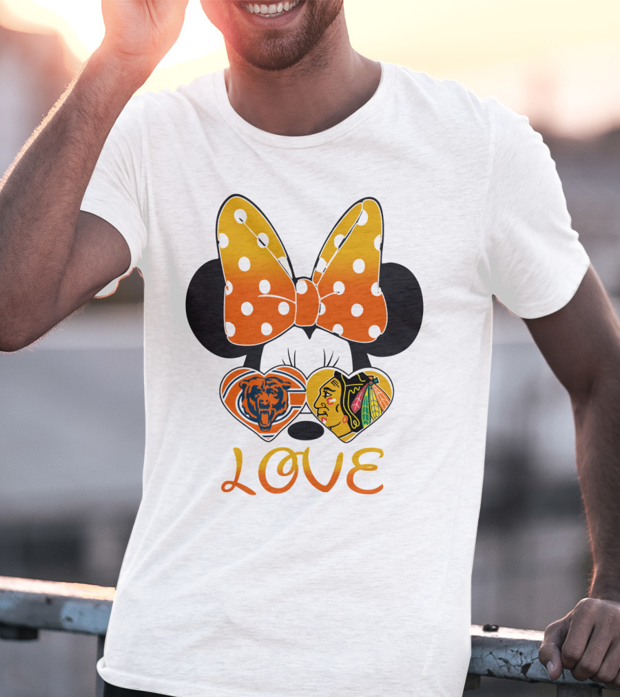 Minnie Mouse Love Chicago Bears Blackhawks Bow T-Shirt