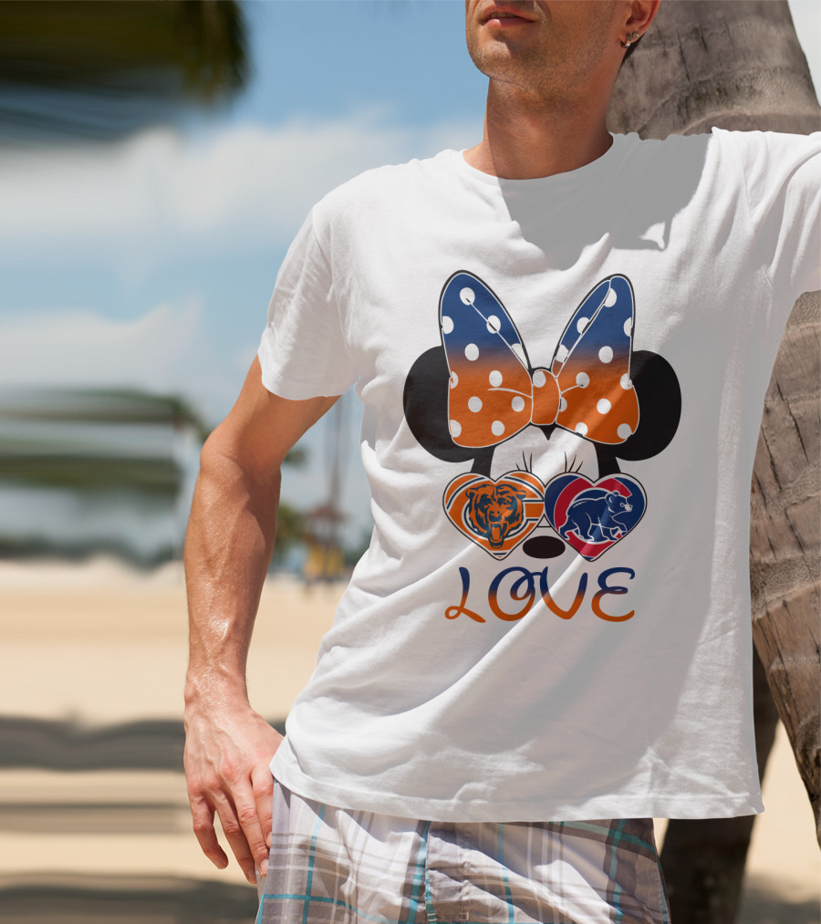 Love Minnie Mouse Chicago Bears Cubs Heart Bow T-Shirt