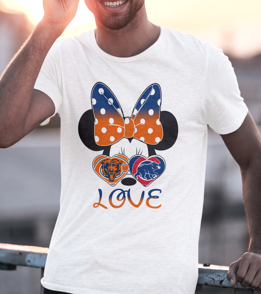 Love Minnie Mouse Chicago Bears Cubs Heart Bow T-Shirt