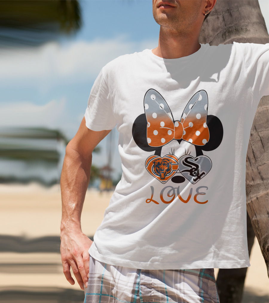 Love Chicago Bears White Sox Minnie Bow Hearts T-Shirt