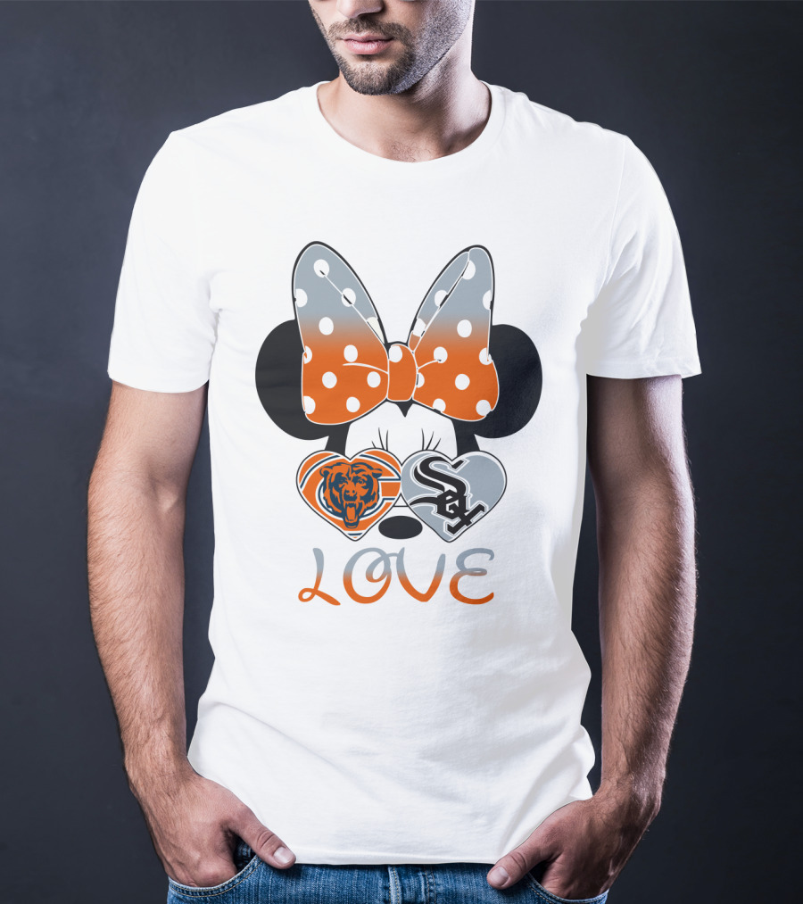 Love Chicago Bears White Sox Minnie Bow Hearts T-Shirt
