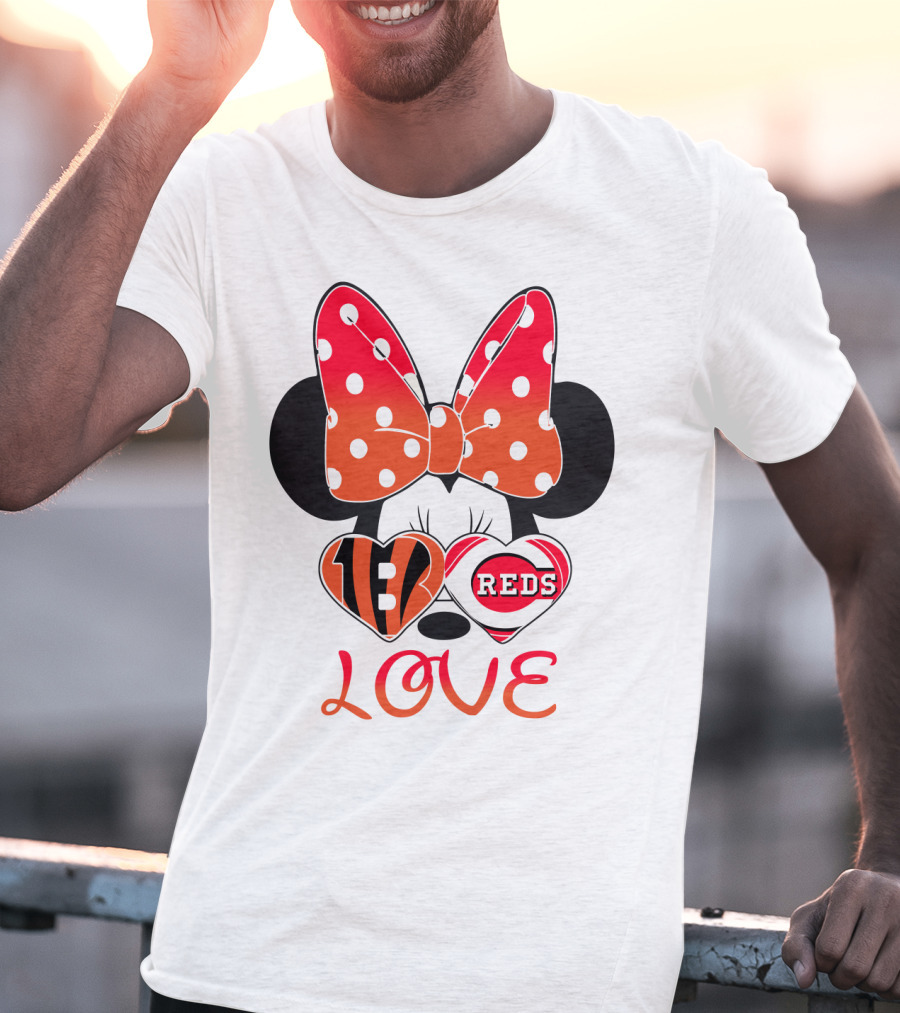 Minnie Love Bengals Reds Hearts T-Shirt