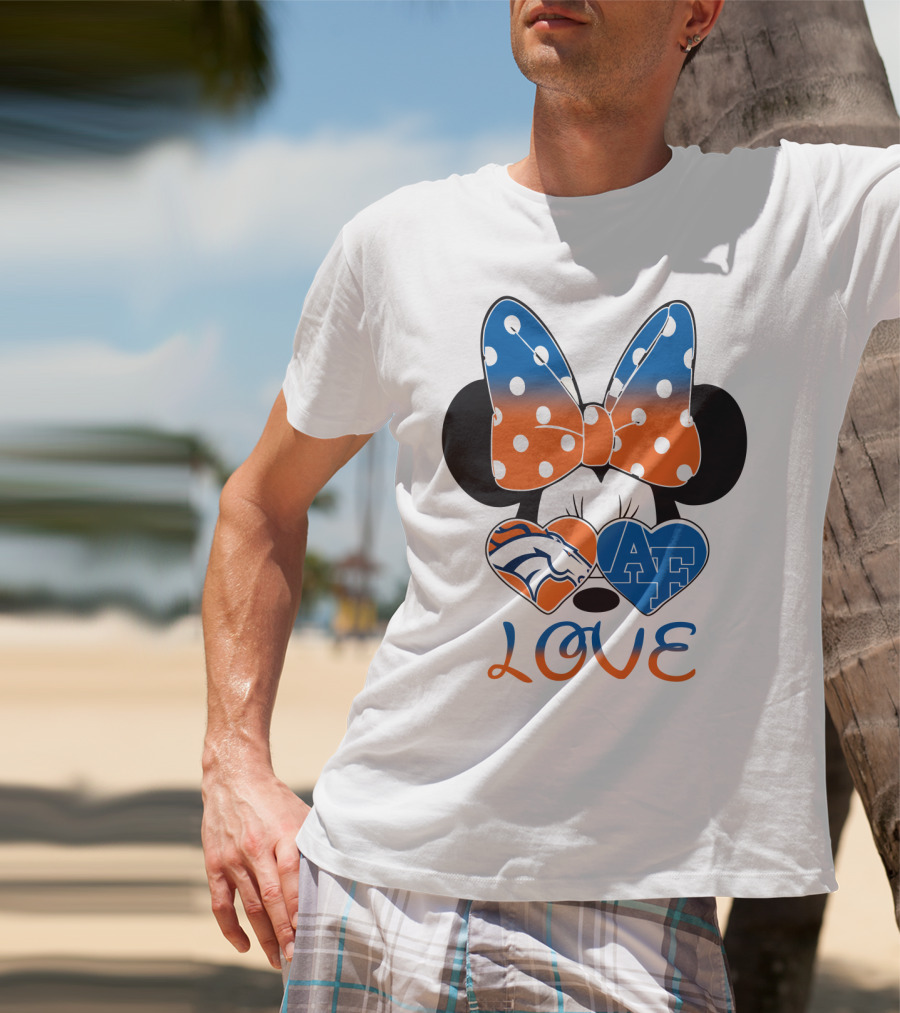 Minnie Mouse Bow Love Denver Broncos Air Force Falcons Hearts T-Shirt