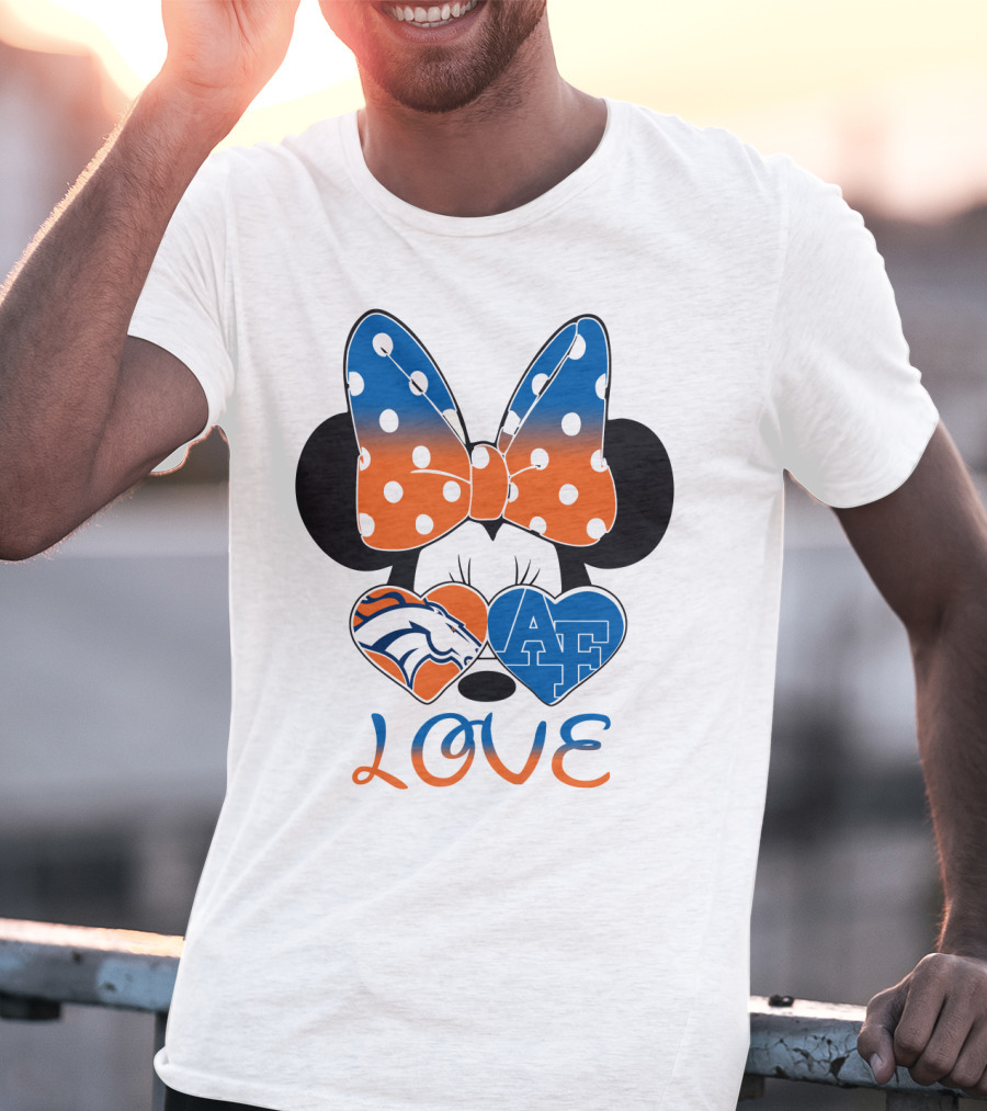 Minnie Mouse Bow Love Denver Broncos Air Force Falcons Hearts T-Shirt