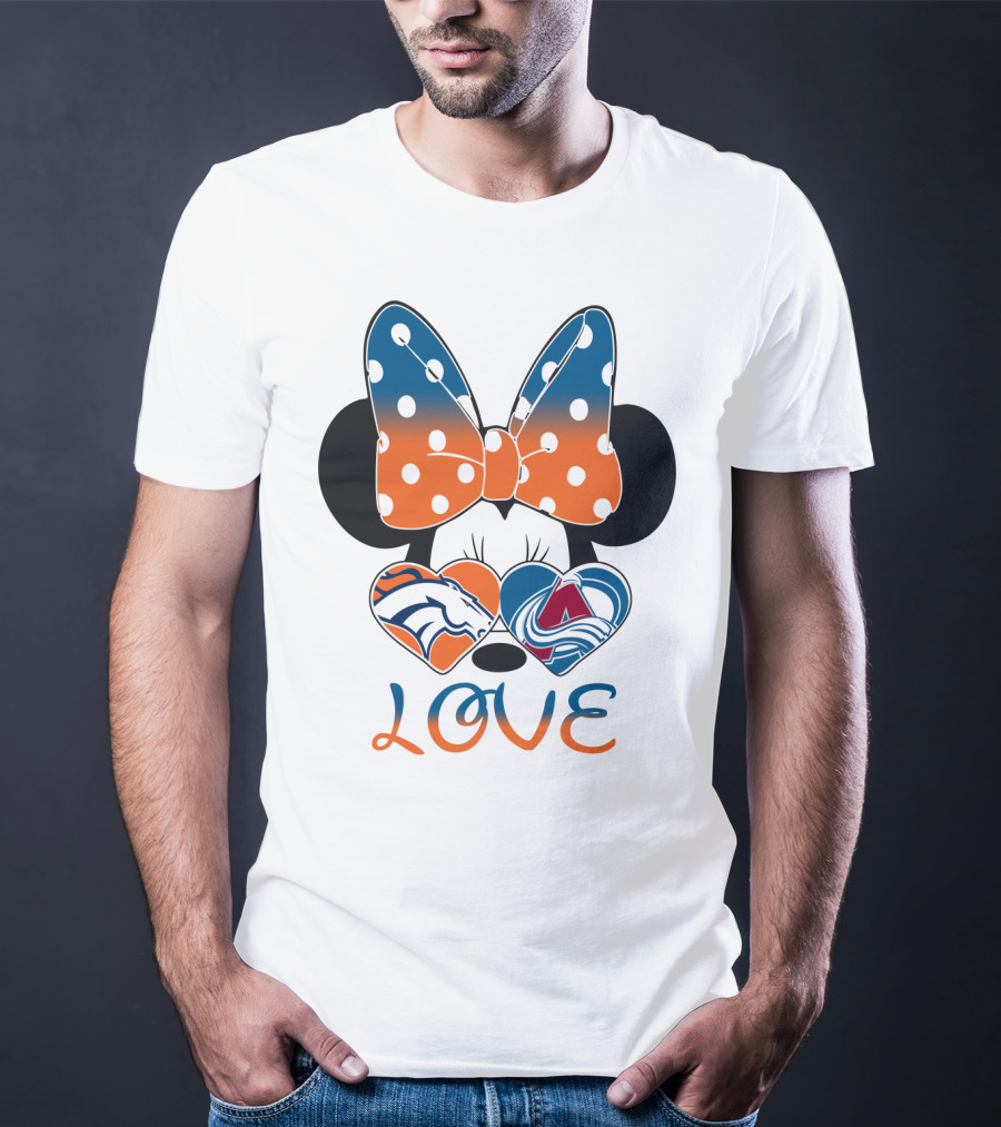 Love Colorado Sports Fans Hearts Broncos Avalanche Minnie Mouse T-Shirt