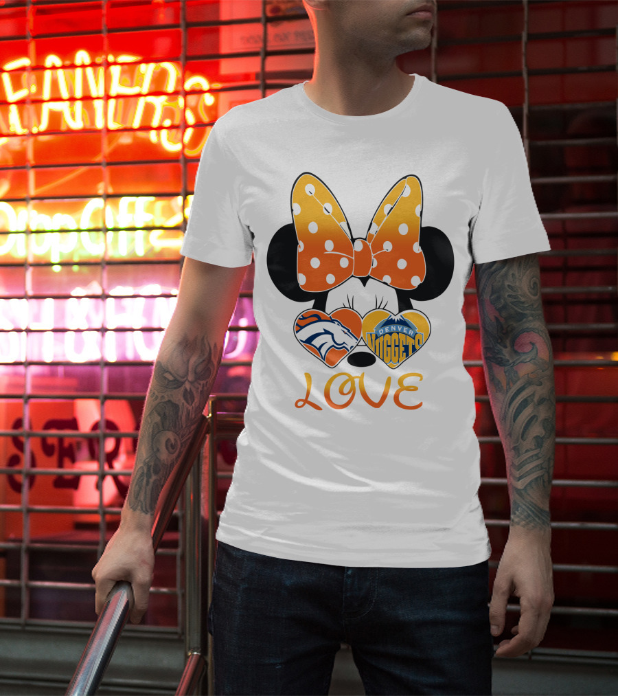 Minnie Bow Love Denver Broncos Nuggets Hearts T-Shirt