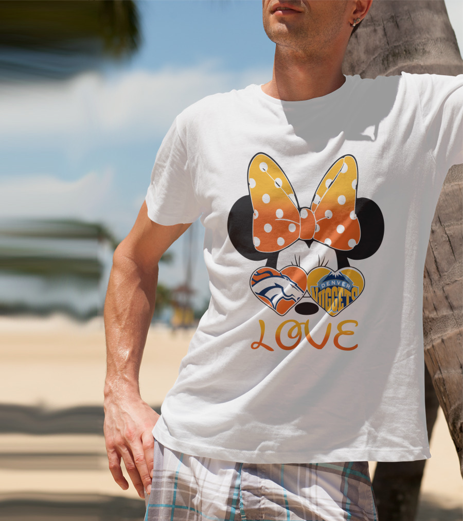 Minnie Bow Love Denver Broncos Nuggets Hearts T-Shirt