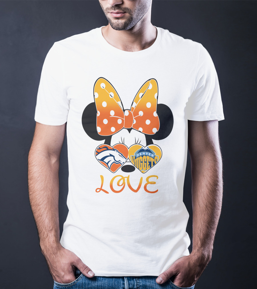 Minnie Bow Love Denver Broncos Nuggets Hearts T-Shirt