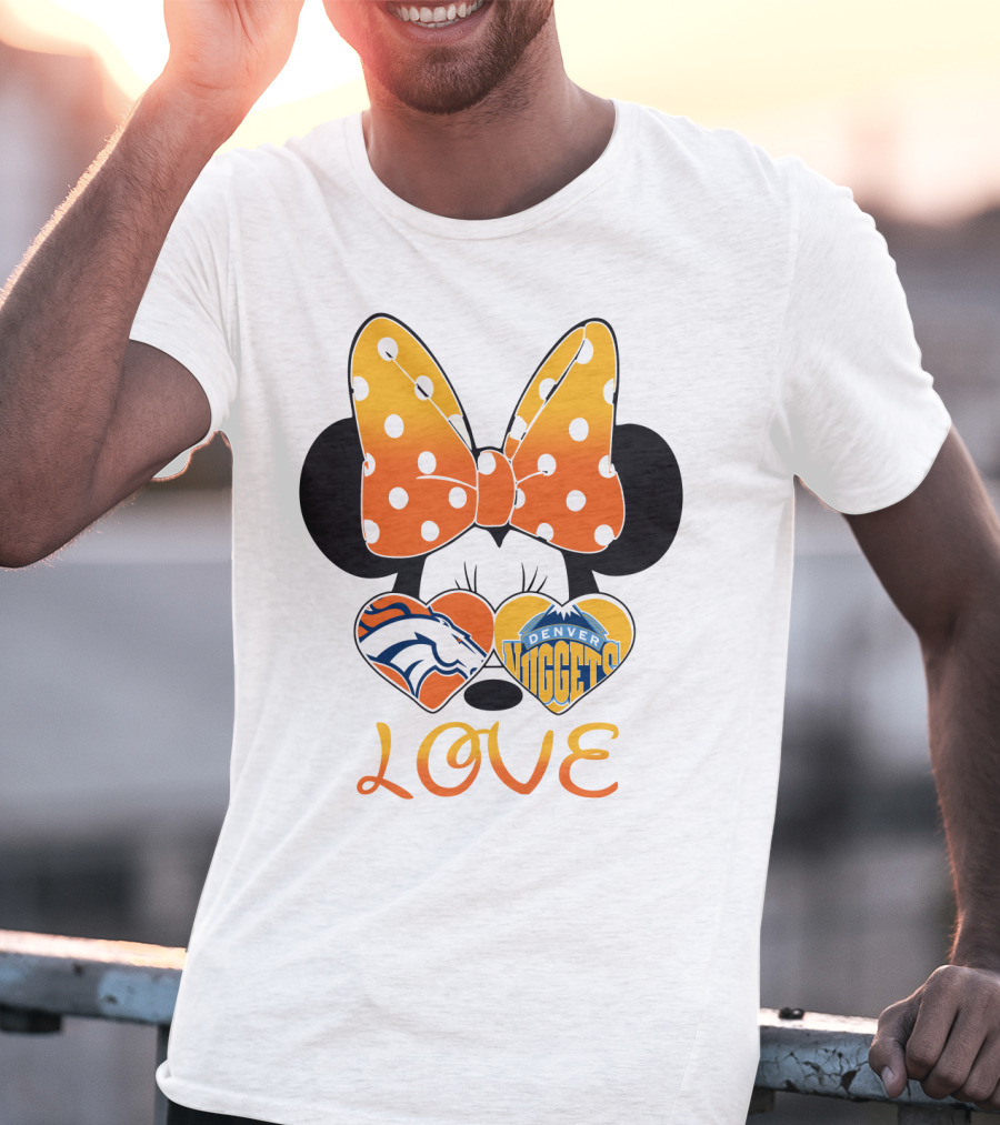 Minnie Bow Love Denver Broncos Nuggets Hearts T-Shirt
