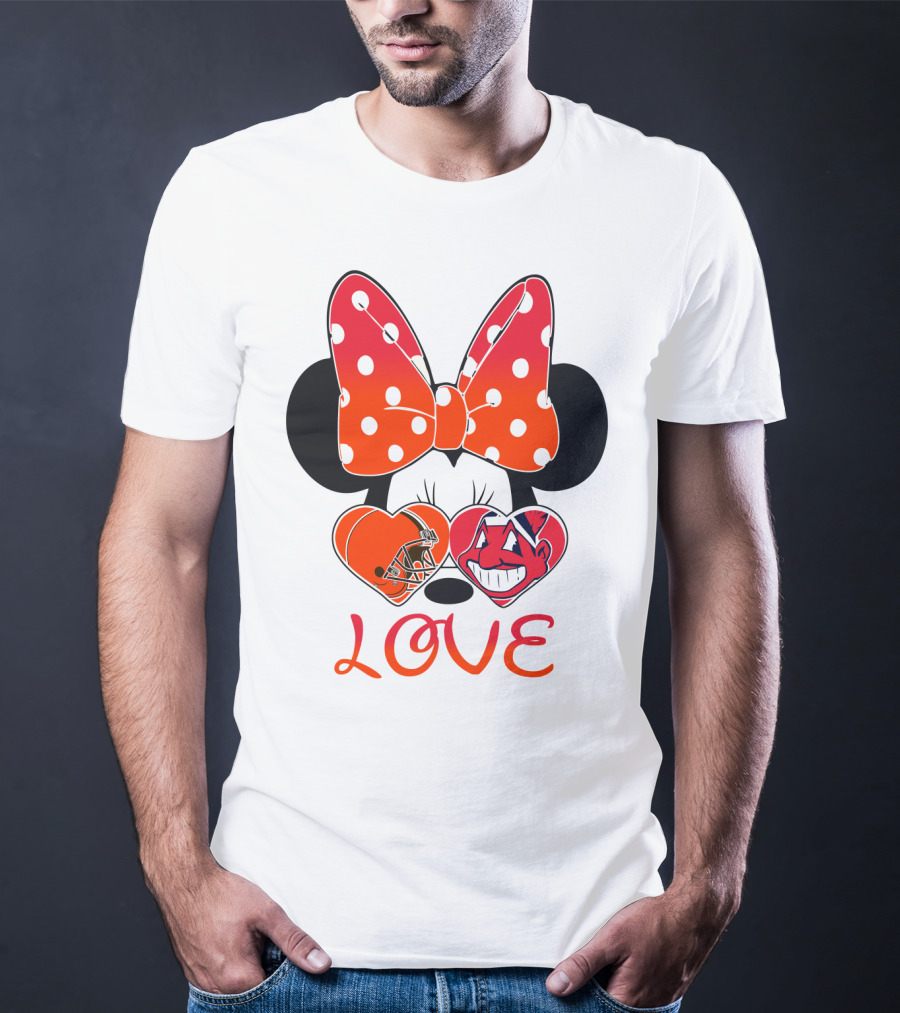 Love Minnie Bow Cleveland Browns Chiefs Wahoo Hearts T-Shirt
