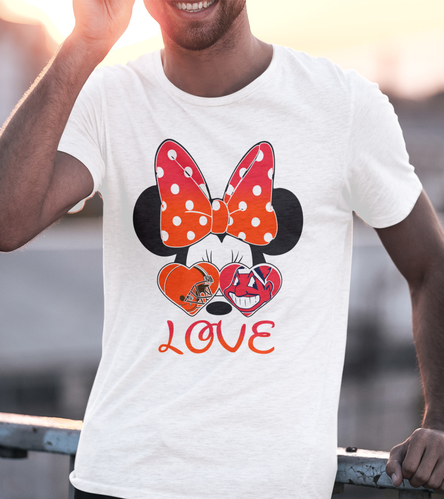 Love Minnie Bow Cleveland Browns Chiefs Wahoo Hearts T-Shirt