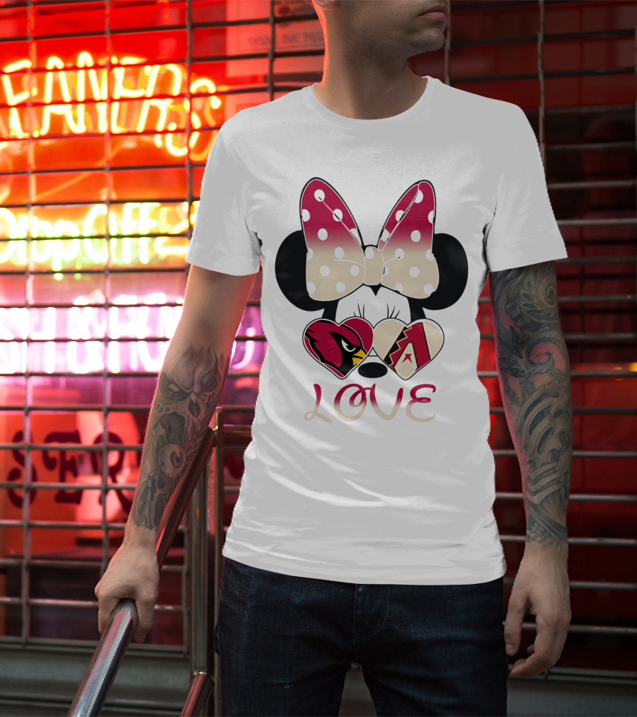 Love Arizona Cardinals Diamondbacks Minnie Bow Hearts T-Shirt